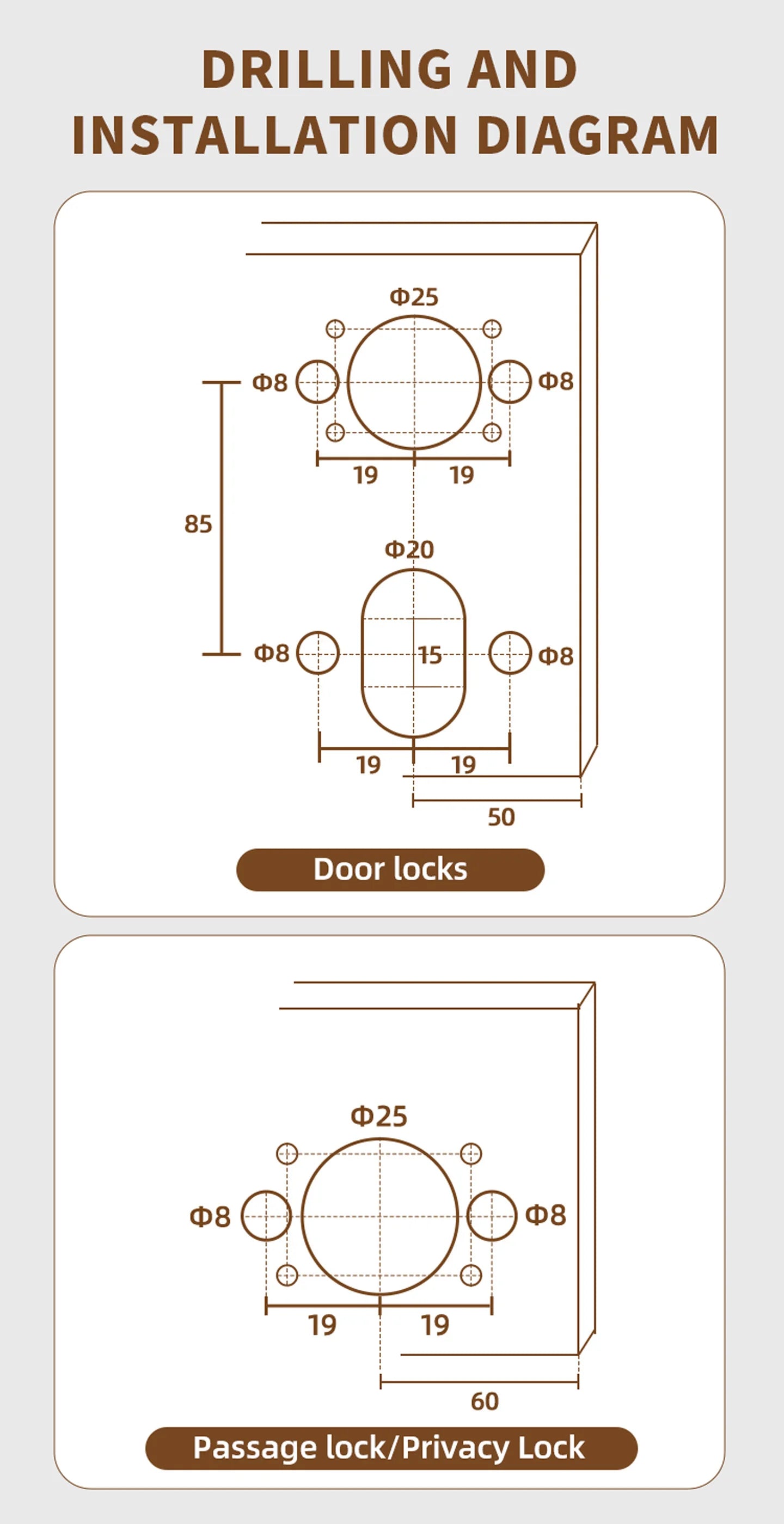 DOOROOM Brass Door Lock Set Modern Knurled Matte Brushed Copper Interior Door Lock Decorative Lock Privacy Lock Passage Lock