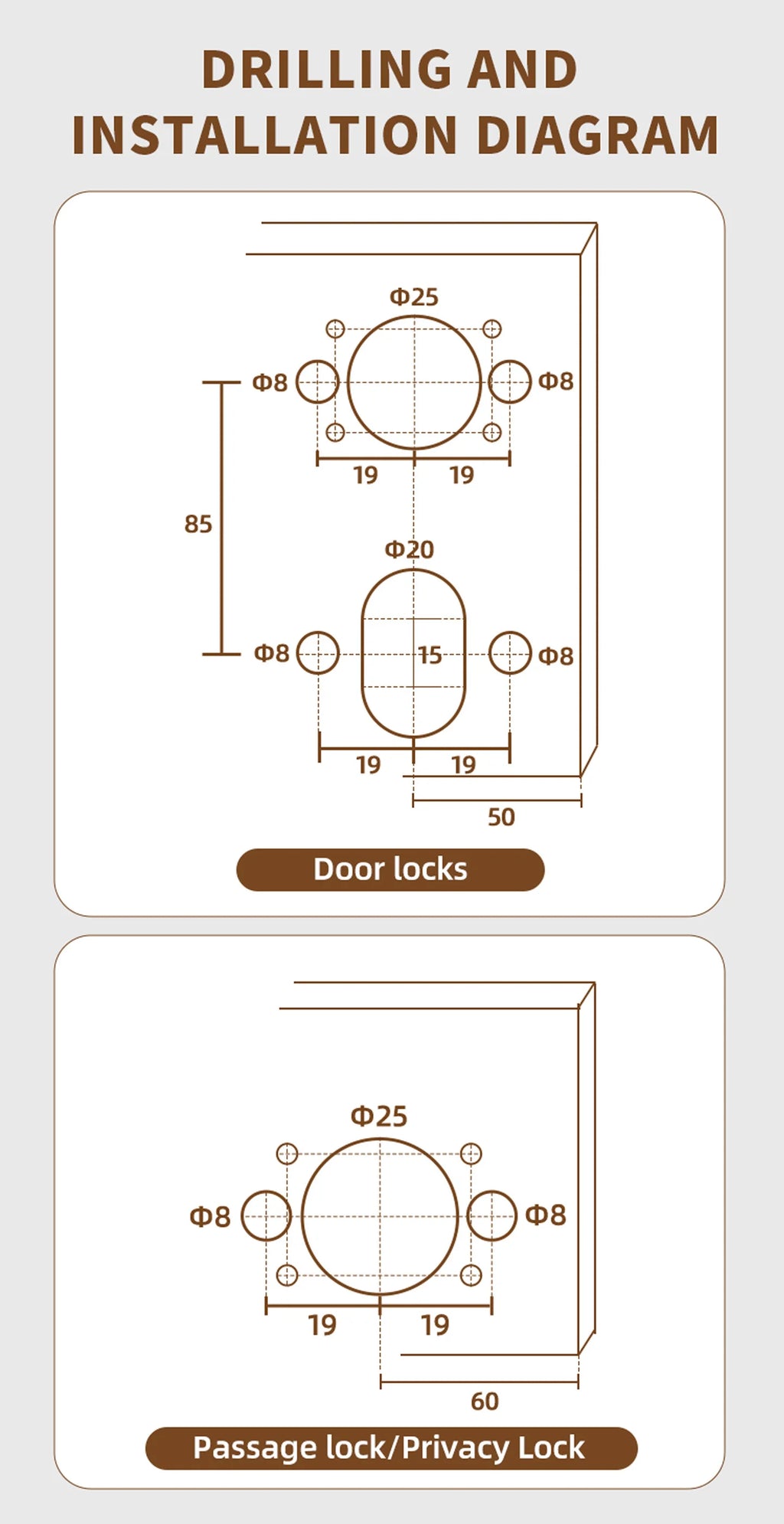 DOOROOM Brass Door Lock Set Modern Stripe Antique Bronze Interior Door Lock Decorative Lock Privacy Lock Passage Lock