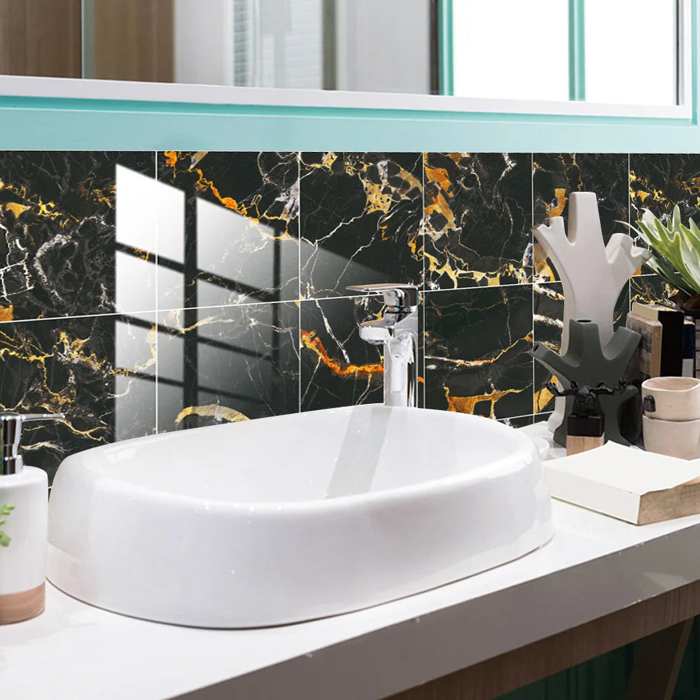 10pcs Crystal Tile Wall Stickers Self-Adhesive Kitchen Tiles PVC Backsplash Stickers Peel and Stick Bathroom Faux Stone Effect