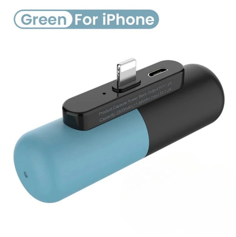 Mini Portable Charger 3000mAh for iPhone and Android - Fast Charging Lightning Green Tidesmit