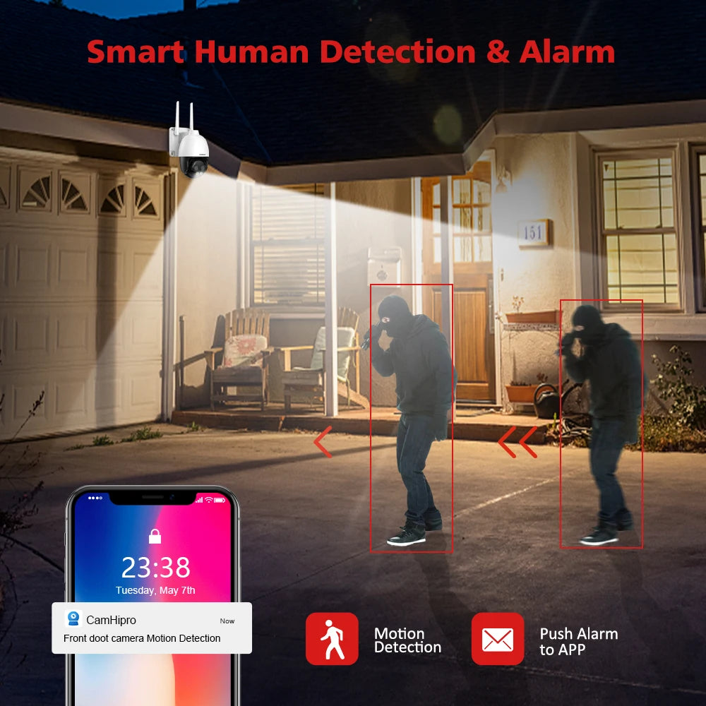 WIFI/4G /POE Surveillance Camera HD 8MP 2.8mm 8mm Dual Lens 10X Digital Zoom AI Humanoid Detection Auto Tracking Security Camera