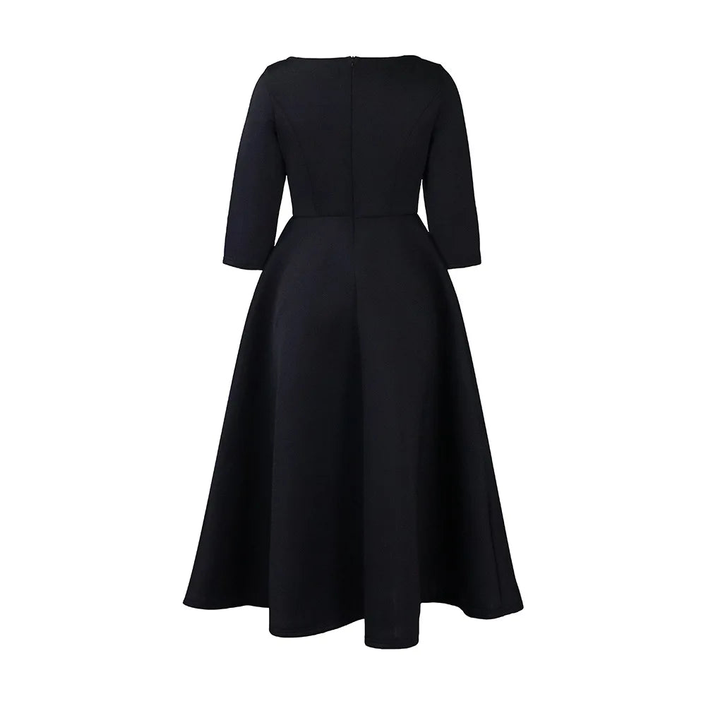 Elegant Pure Color Maxi Dress Evening Gown A- Line Skirt Polyester Fabric round Neck Short Sleeve High Waist Midi Dress
