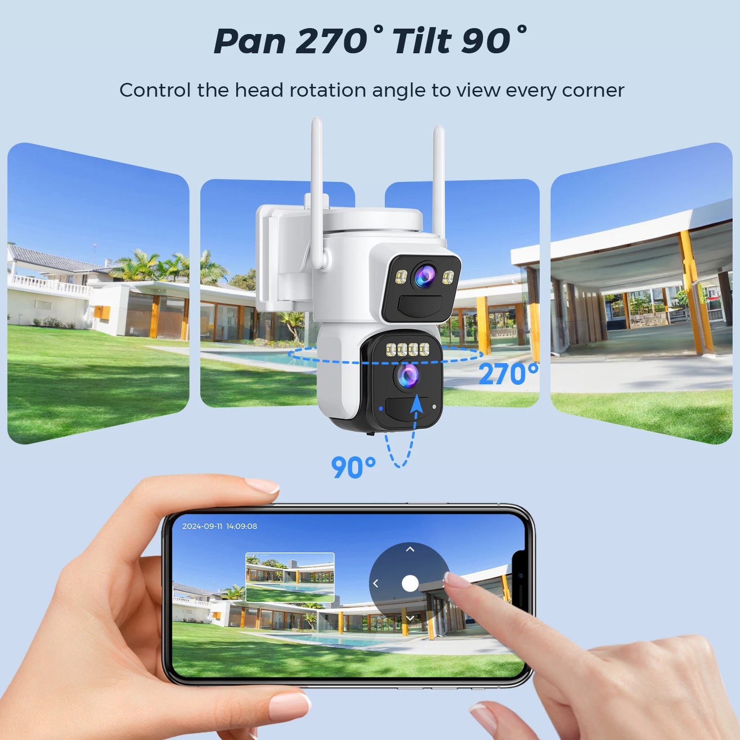 10MP PZT Solar IP Camera WiFi Outdoor 5K HD Dual Lens Home Security Camera Built in Battery Solar Panel and AI Person Detection