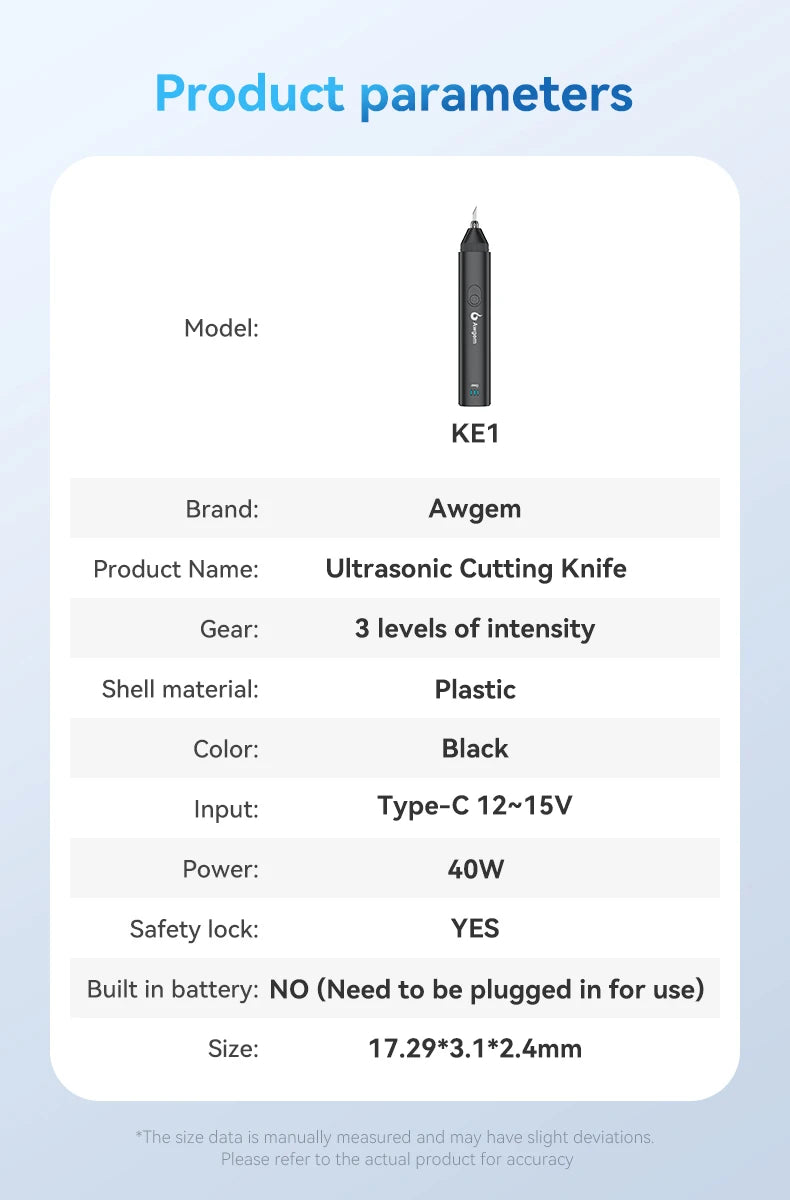 Awgem KE1 Handheld Ultrasonic Cutter Ultrasonic Cutting Knife DIY Electric Carving Tool for Plastic/Resin/3D Printing/Textile