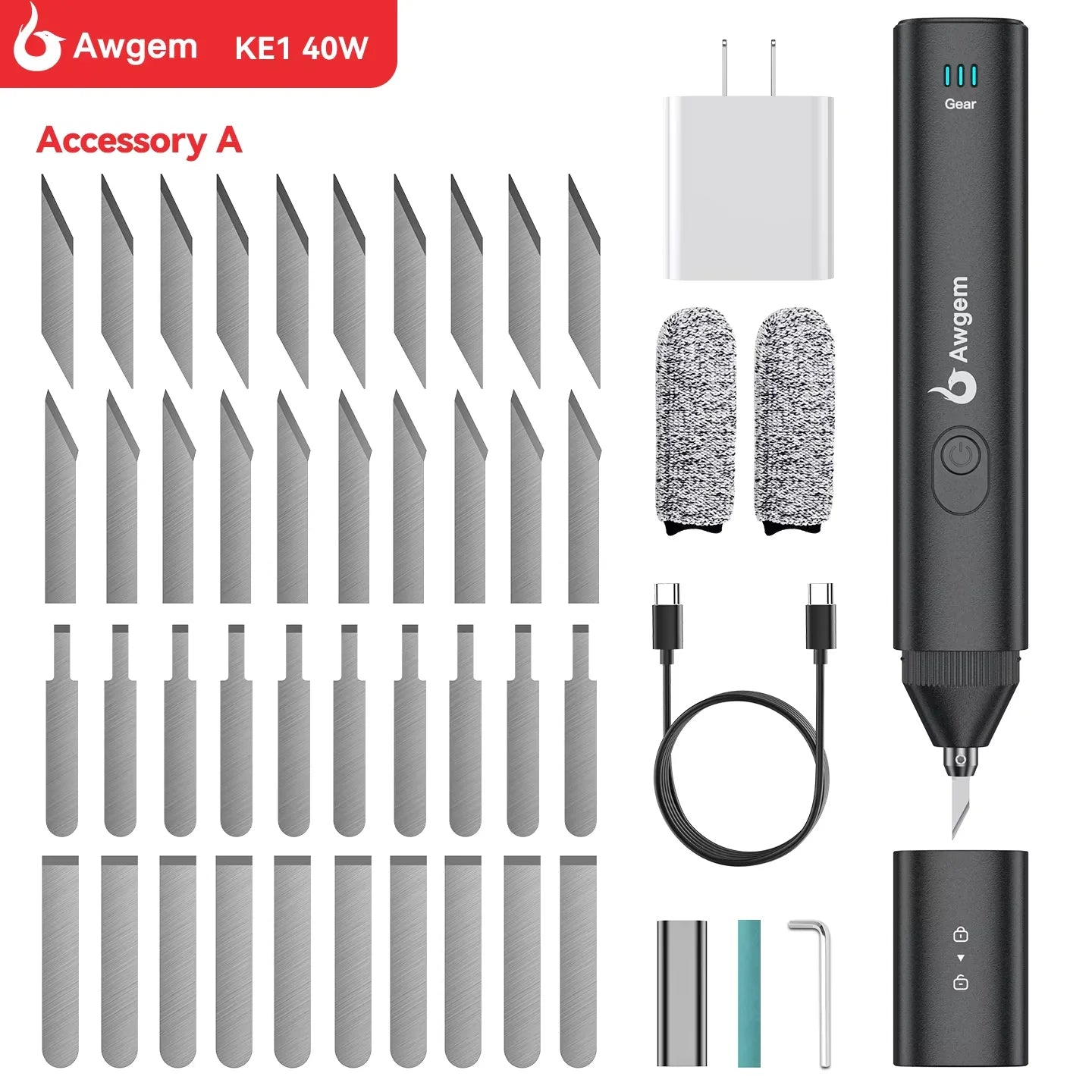 Awgem KE1 Handheld Ultrasonic Cutter Ultrasonic Cutting Knife DIY Electric Carving Tool for Plastic/Resin/3D Printing/Textile