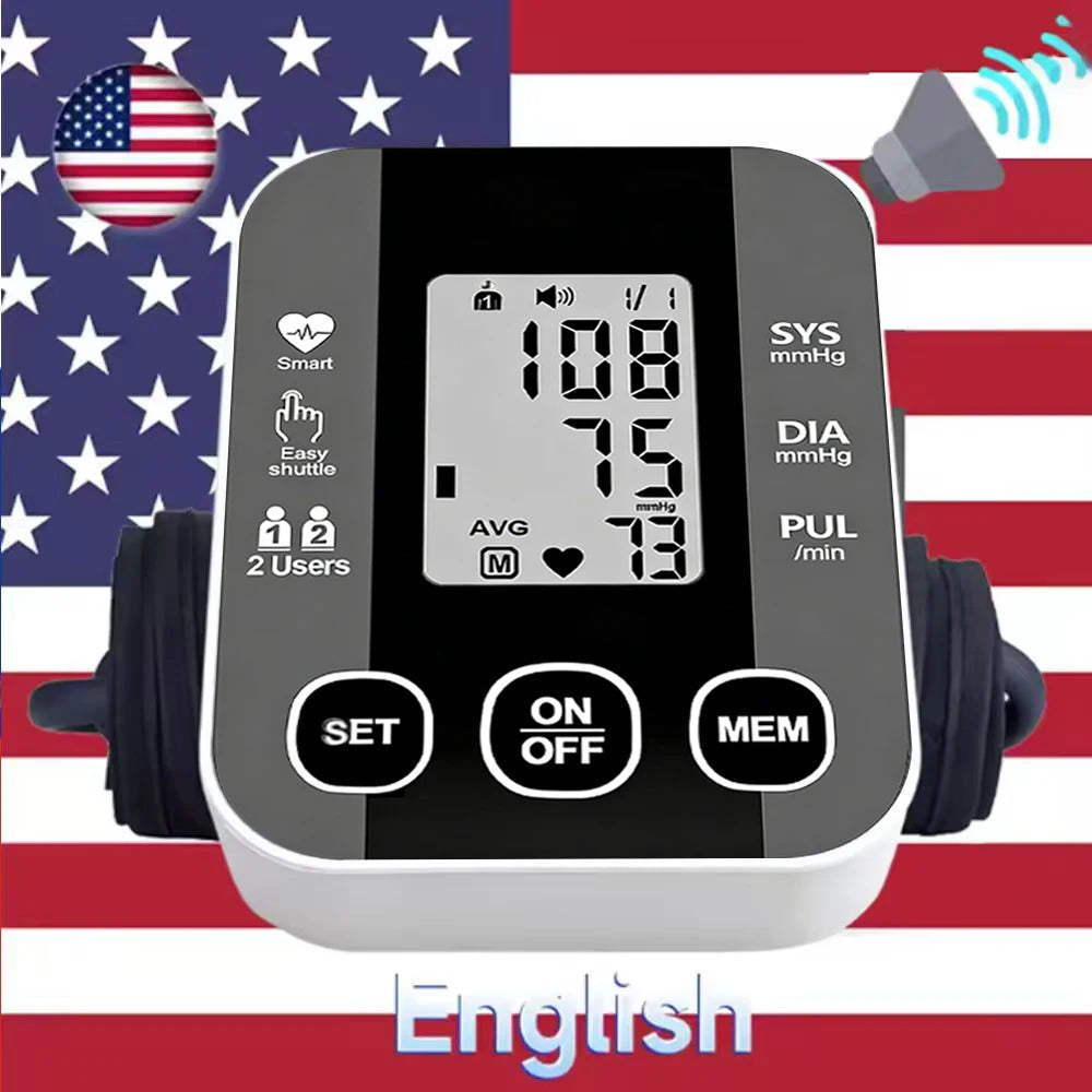 Arm Blood Pressure Meter Digital 36cm Cuff Automatic Pressure Tonometer Medical Tensiometer Heart Rate Pulse Meter BP Monitor