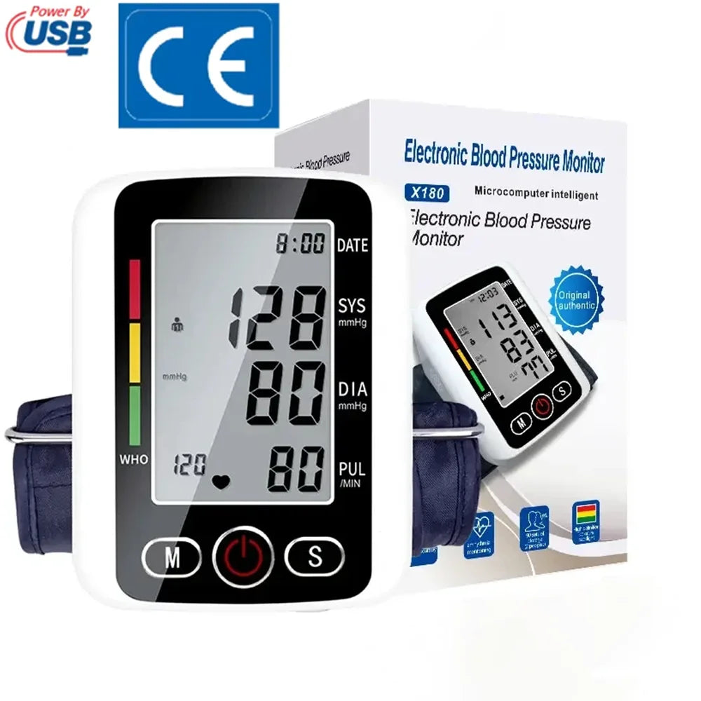 Automatic Digital Arm Blood Pressure Monitor Sphygmomanometer Tonometer Tensiometer Heart Rate Pulse Meter BP Monitor Healthy