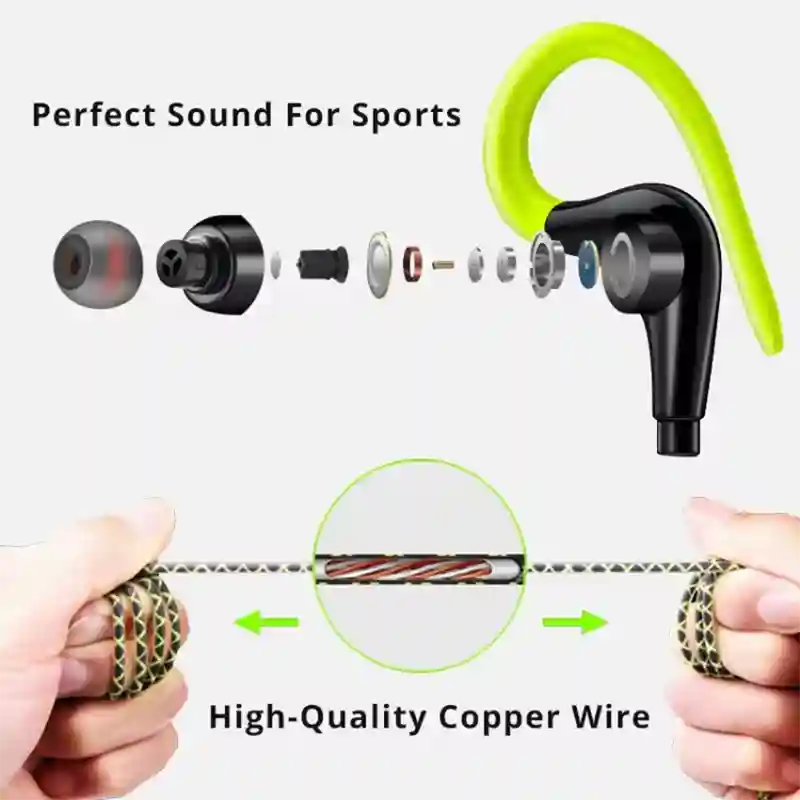 Wired Sport Earbuds with Ear Hooks & Mic – Secure Fit and Clear Audio Tidesmit