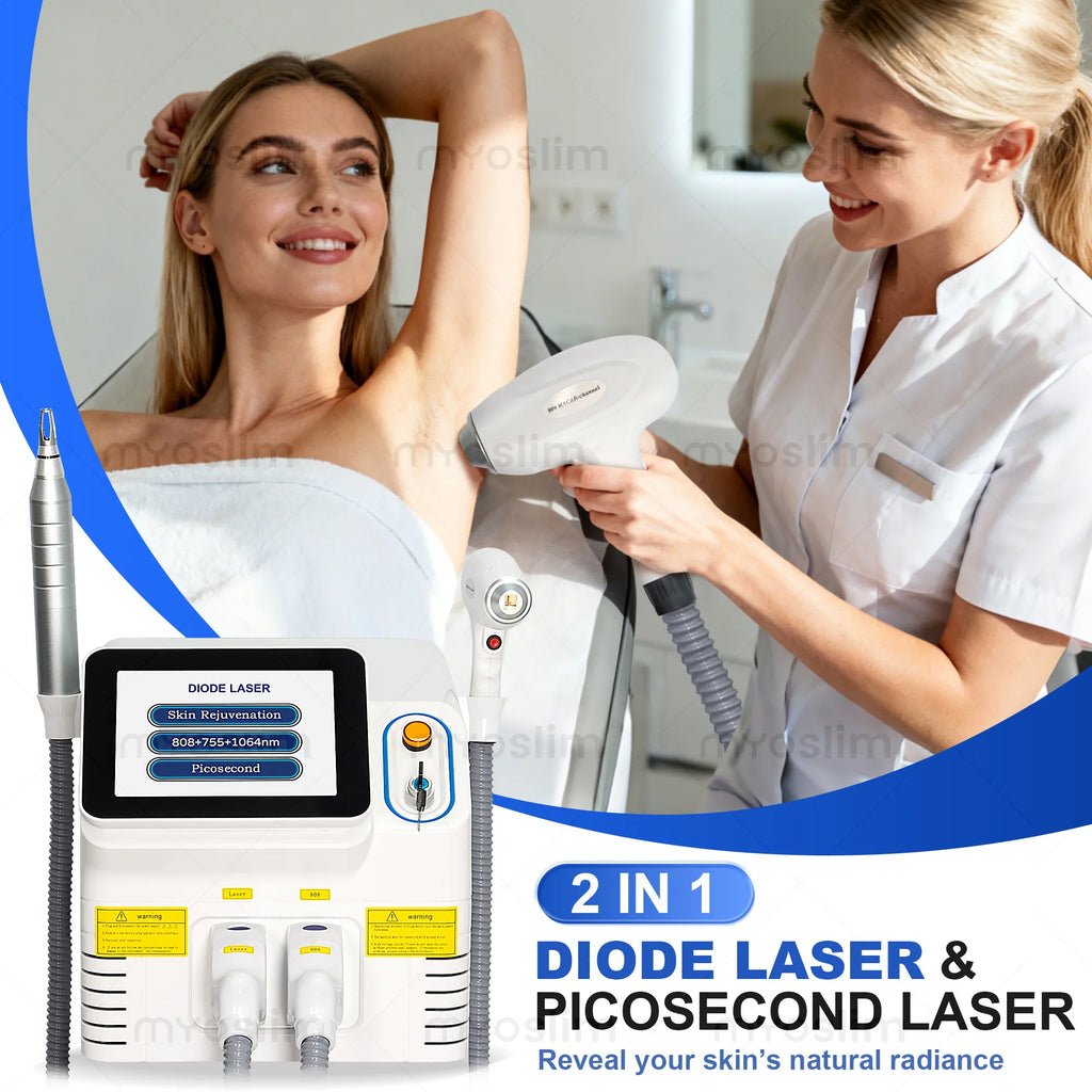 Tidesmit 2-in-1 Diode and Picosecond Laser Machine for professional hair removal, tattoo removal, and skin care.