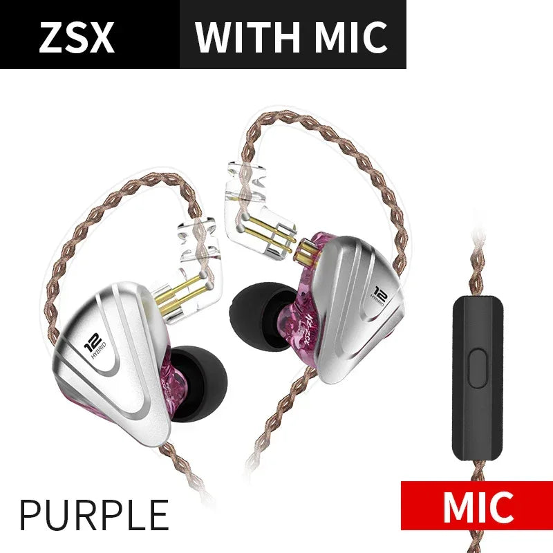 12 Driver Hybrid HiFi In-Ear Monitors | Tidesmit ZSX Series ZSX Purple Mic Tidesmit