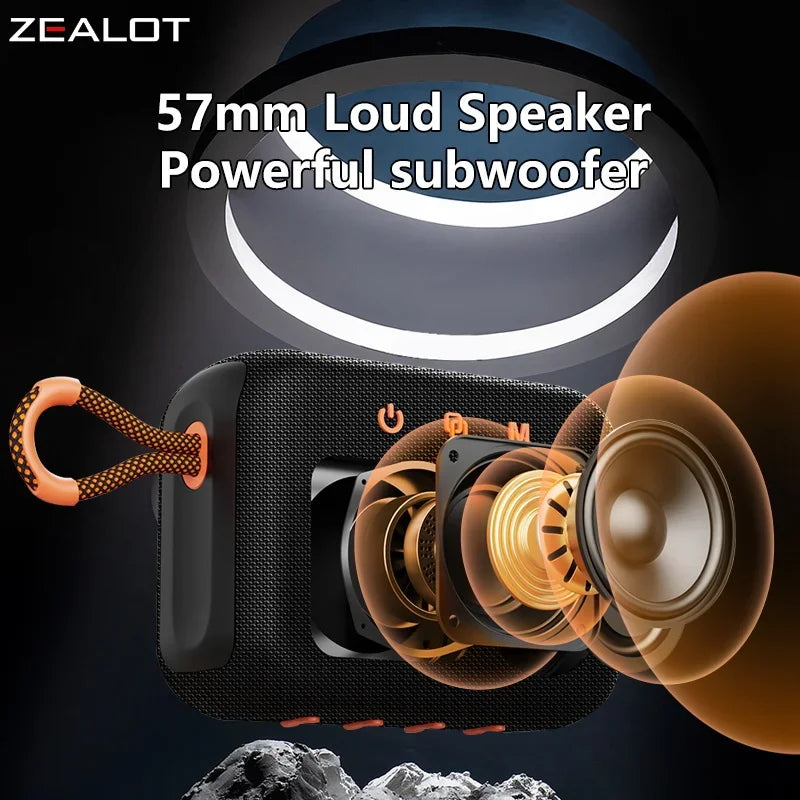 ZEALOT-S75 10W Portable Subwoofer Wireless Shower Speaker, Hifi Sound Quality, Dual Pairing, 3000mAh Battery, 16 Hours Playtime