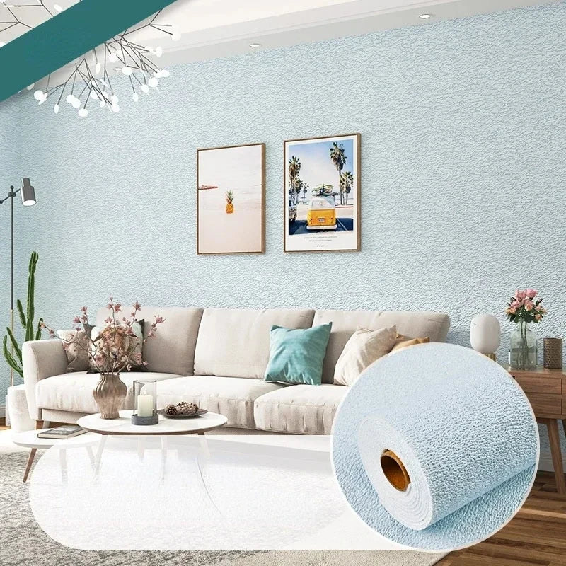 Light blue 3D wall panel wallpaper roll with self-adhesive foam soundproof backing