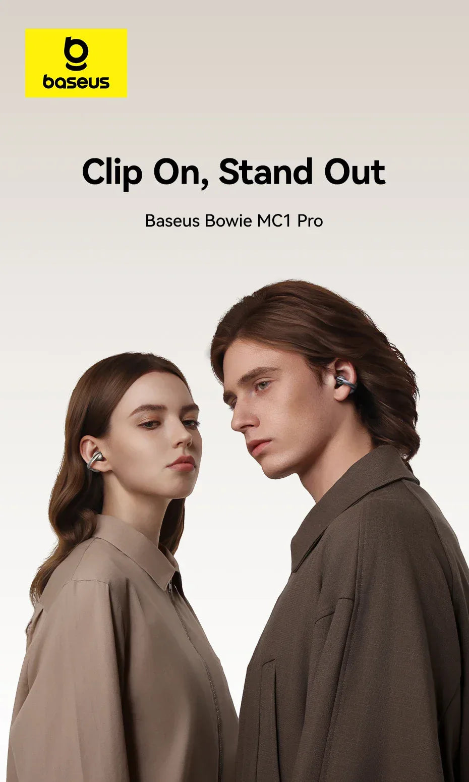 Baseus MC1 Pro Ear Clip Wireless Earphones Bluetooth 6.0 Hi-Res Ultra Open Earbuds earrings 4-Mic ENC Clip on ear buds Headphone Tidesmit