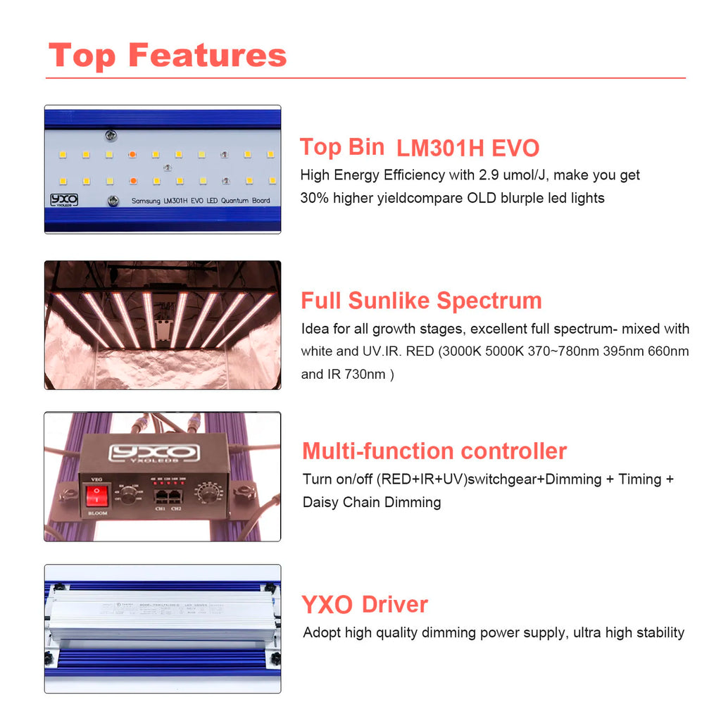 650W 1000W  LM301H EVO MeanWell LED Grow Light Bar Timmer UV IR On/Off For Indoor Flower Tent Plant Growth Phyto Lamp