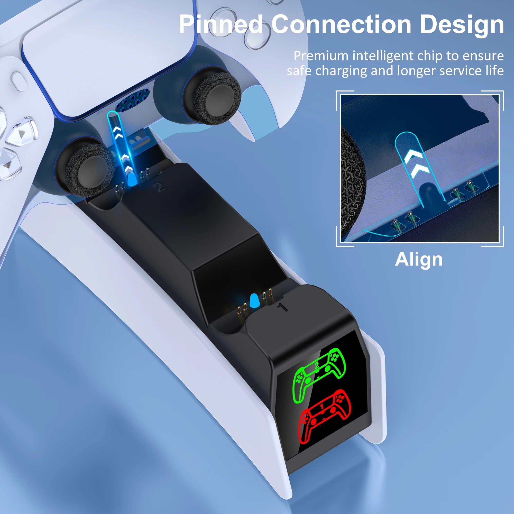 DinoFire FC304 Charging Station for PS5 Controller,Dual Fast Charger Dock for 2 DualSense, Type-C, LED Indicator, Gaming Stand