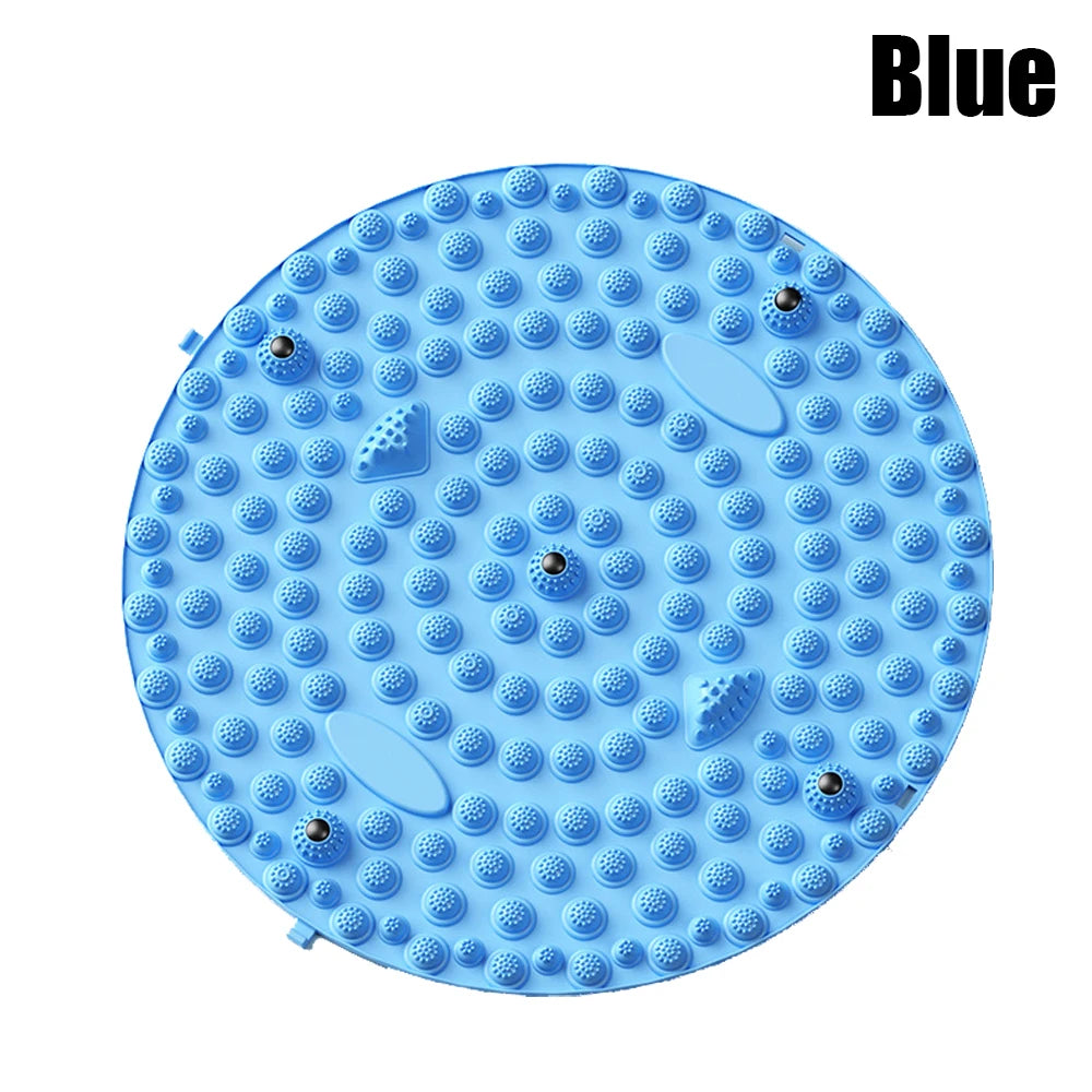 Blue round foot massage acupressure mat with textured nodes and magnetic points for reflexology and home health walk.