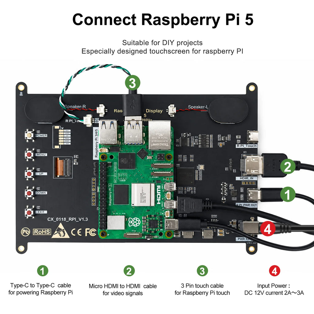 8 Inch Raspberry Pi Touch Monitor 1920×1200 IPS 10-Point Touch Screen Dual Speaker HDMI Display for Pi 5/4B/3B PC DIY Case 3D