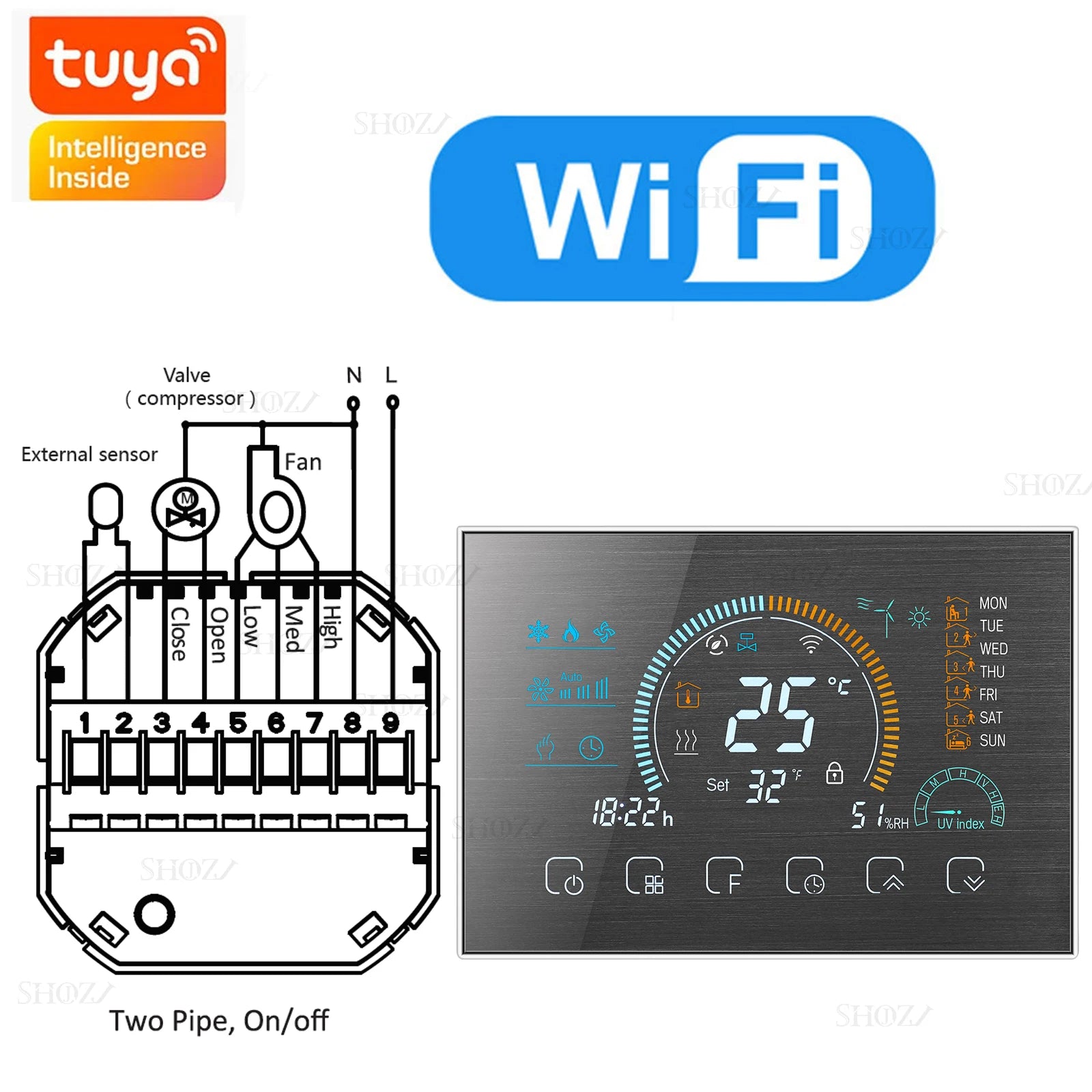 Wifi/RS485/Zigbee Thermostat Air Conditioning 3 Fan Coil Unit Home Cooling/Heating 2/4 Pipe Temperature Controller with Alexa