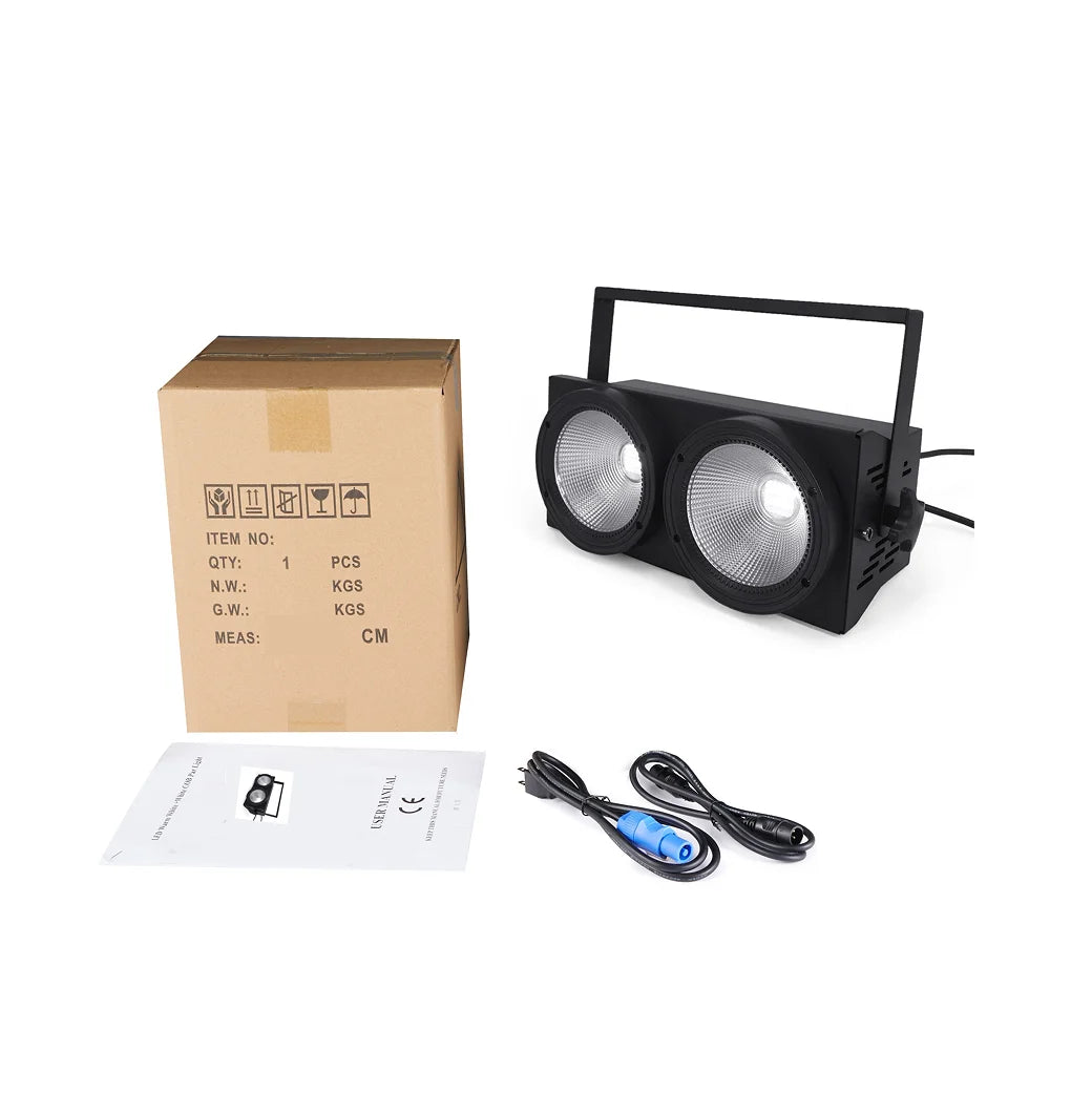 2pcs 200W LED Audience Blinder Lights 2Eye 2x100W Par Cob RGBWAUV 6in1 Strobe Wash Beam Stage Lighting Dj Disco
