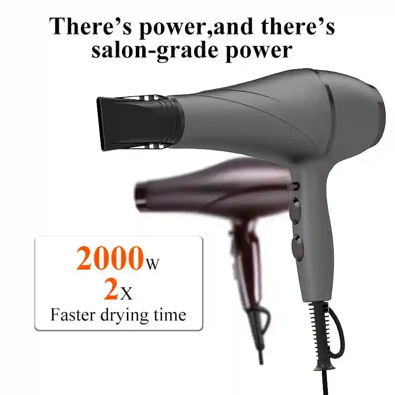 2400W salon-grade matte grey high-speed hair dryer with styling nozzle for fast, professional drying at home.