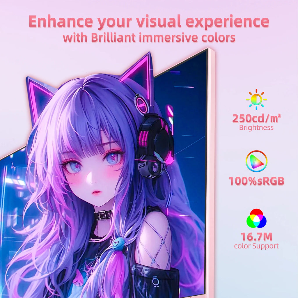 FYHXele 24" 200Hz Gaming Monitor FHD 1080P Fast IPS 1ms FreeSync 99% sRGB HDMI DP USB VESA Mountable Pink