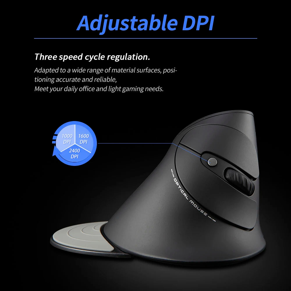 ZELOTES F-17 Vertical Mouse 2.4GHz Wireless Gaming Mouse 6 Keys Ergonomic Optical Mice with 3 Adjustable DPI for PC Laptop