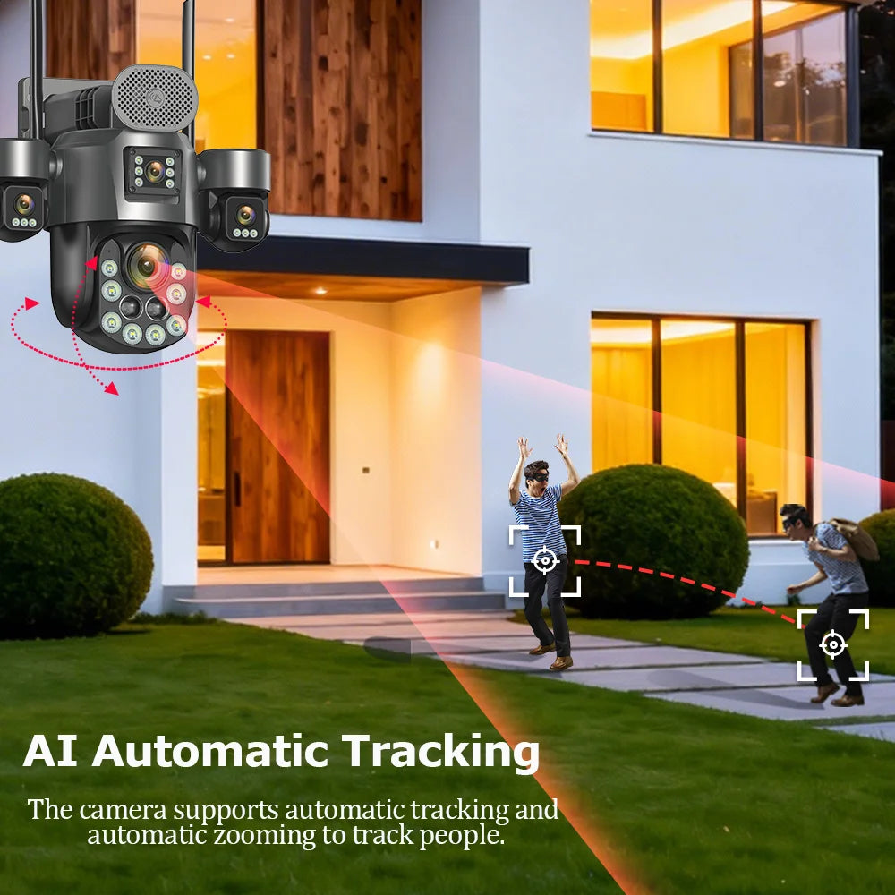 4G Solar Surveillance Camera 4‑Lens 60X Optical Zoom Human Tracking 31200MAH Battery 24‑Hour Recording Outdoor Security Cameras