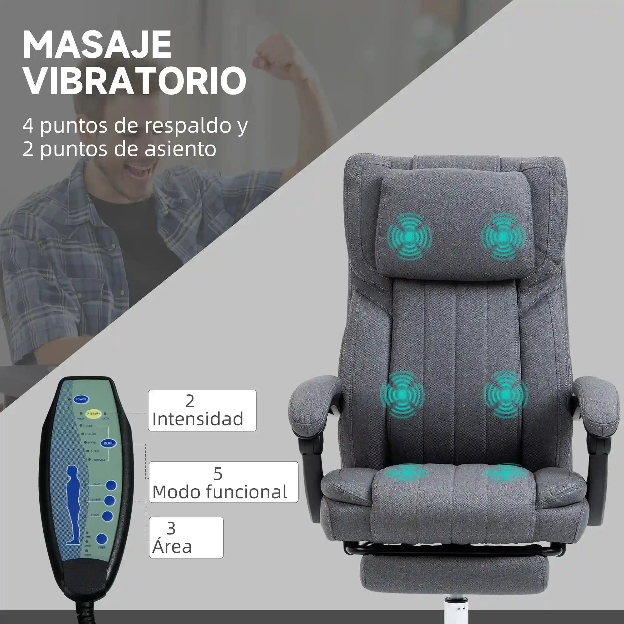 Silla de Oficina con Masaje Reclinable y Giratoria - Gris Tidesmit Massage Chairs Tidesmit