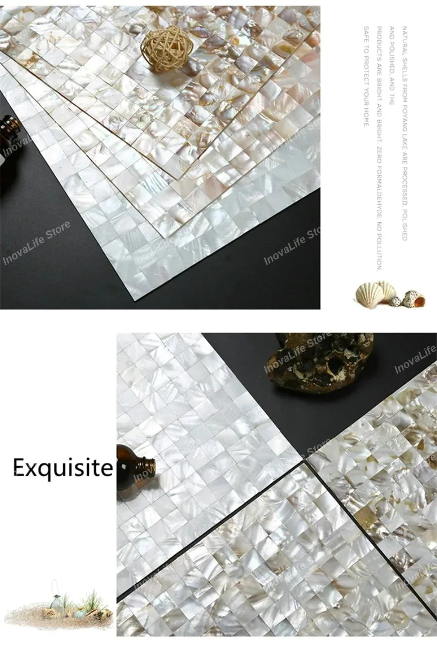 30x30CM Natural Shell Mosaic Tiles Sheet Mother of Pearl Wallpaper Tile Sticker Kitchen Backsplash Bathroom Shower Decorative
