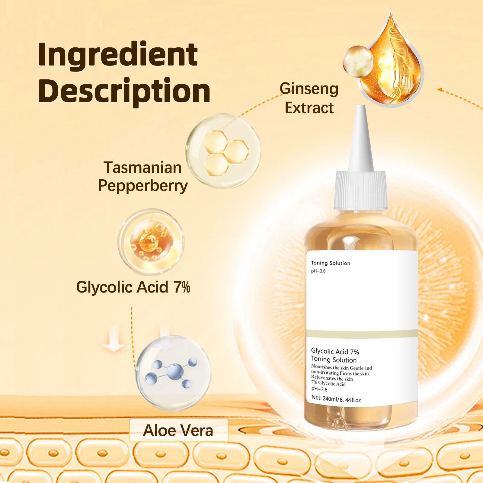 Glycolic Acid 7% Percent Toning Solution Face Exfoliant Acne And Dark Spots Brightens Skin Niacinamide Gentle Facial Care