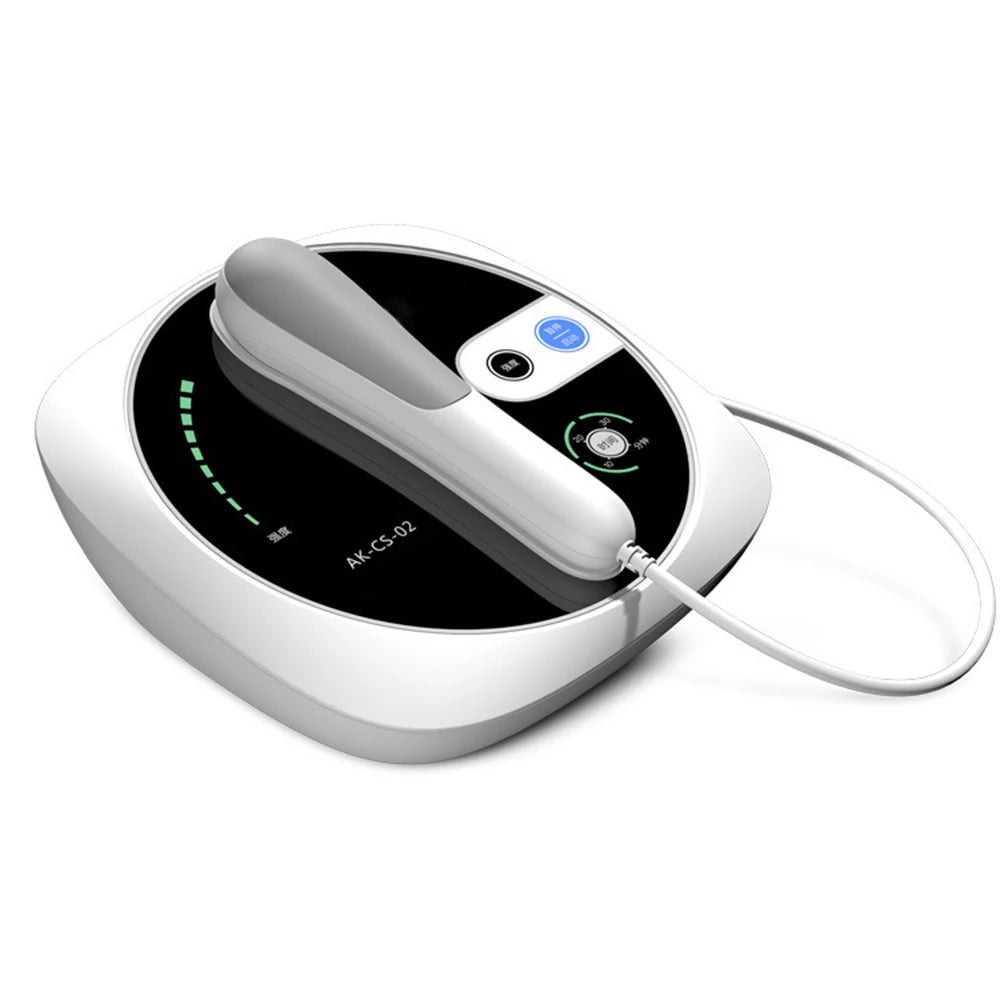 White and black 1MHz portable ultrasound physiotherapy device for muscle and joint pain relief home massage machine.