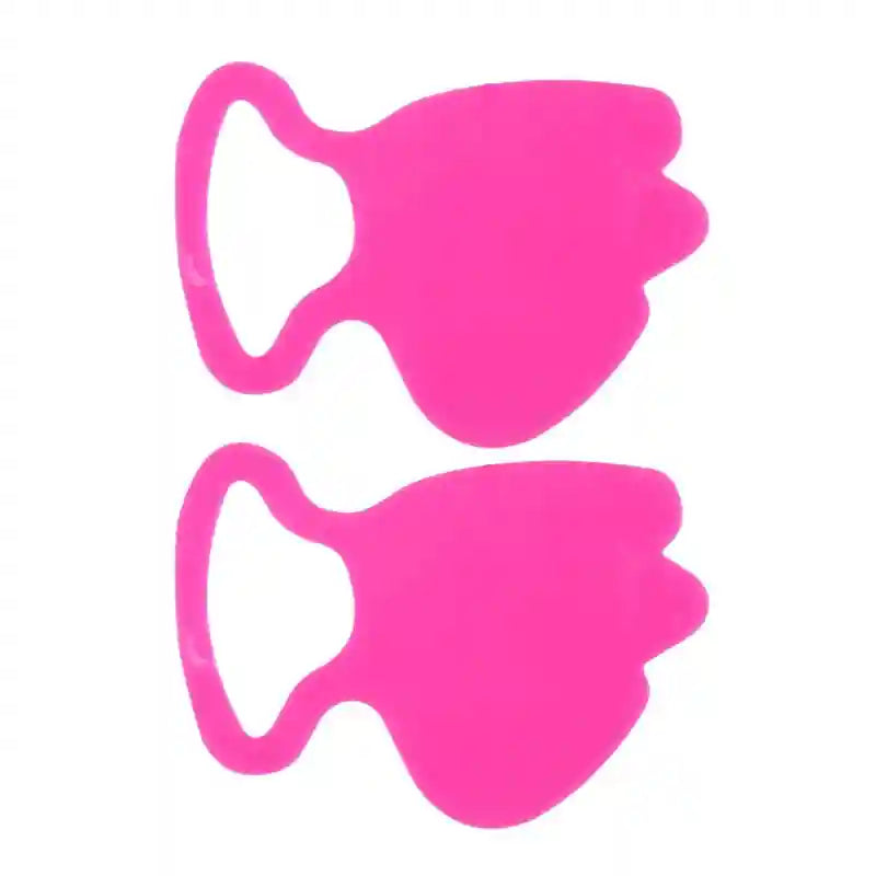 Two bright pink, reusable silicone anti-wrinkle facial lifting patches with an ergonomic, ear-loop shape.