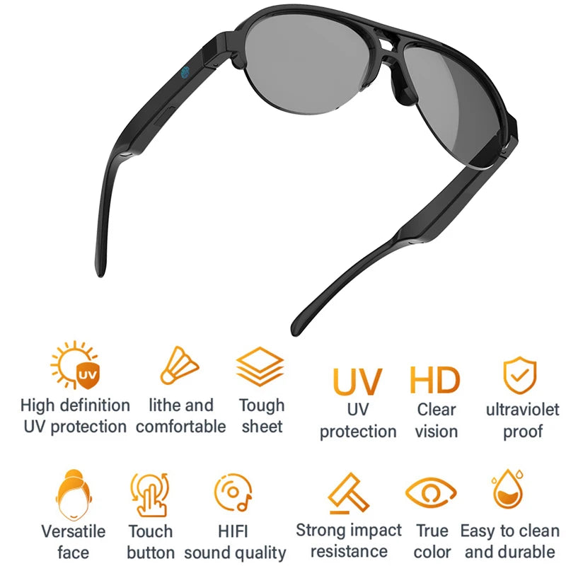Smart Bluetooth Audio Sunglasses - Wireless Hands-Free Spatial Audio Black Tidesmit