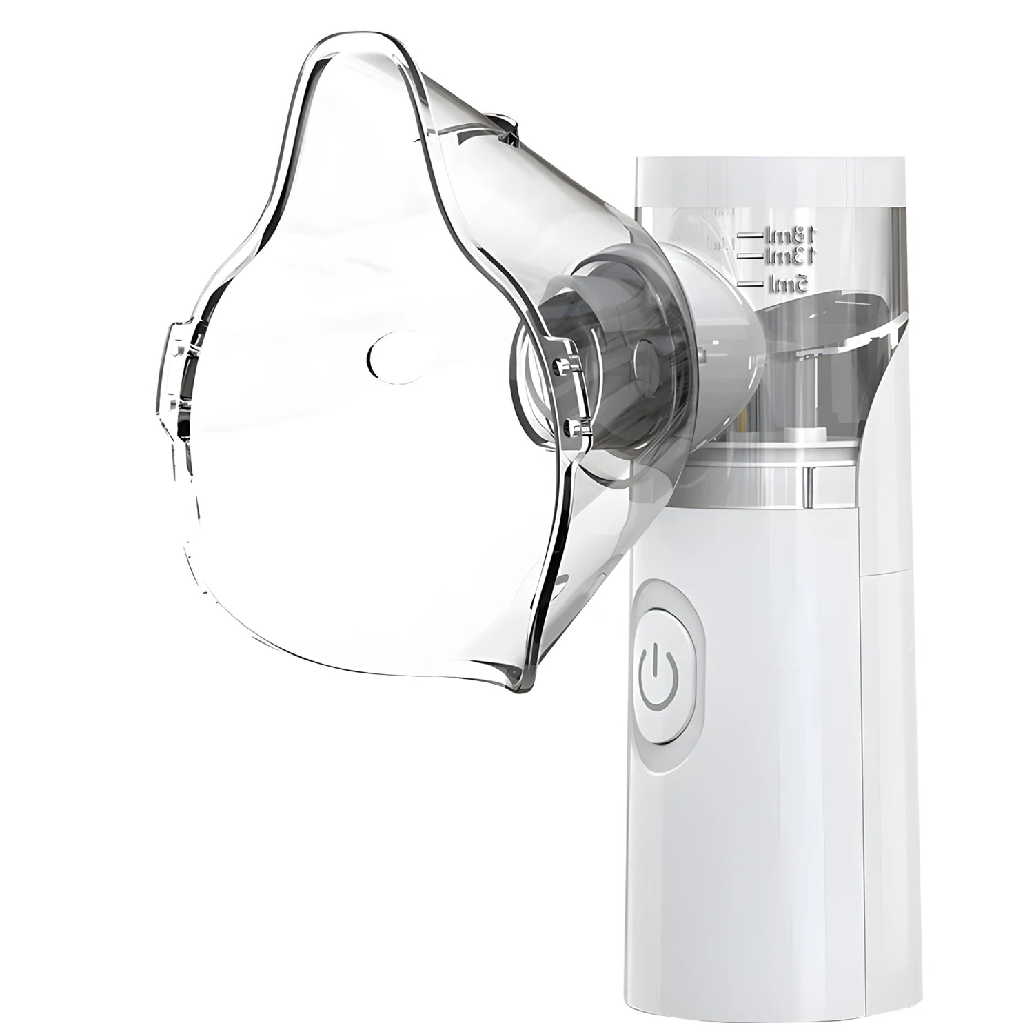 Portable white nano eye steamer and humidifier with clear facial mask for moisturizing and relieving dry eye fatigue.