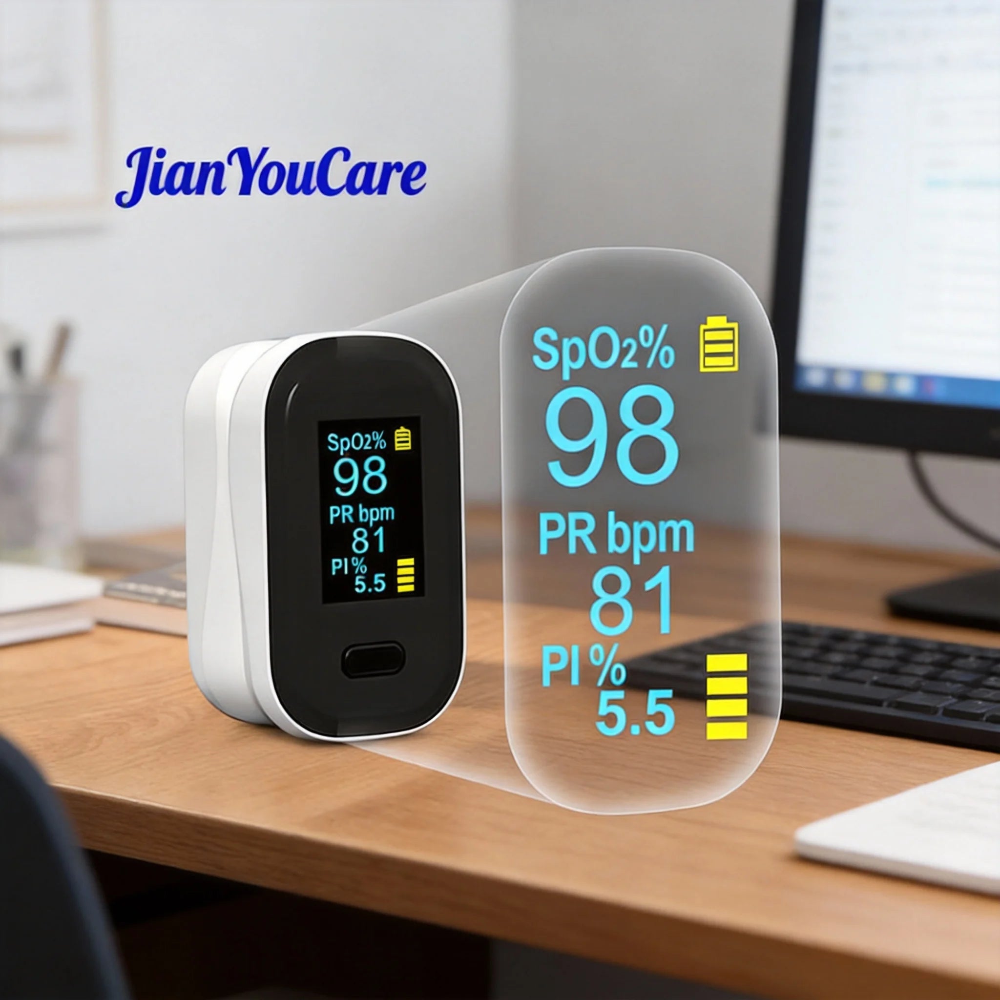 JianYouCare portable finger Pulse Oximeter Saturometer led Spo2 PR PI Oximetro De Dedo Blood Oxygen Heart Rate Saturation Meter