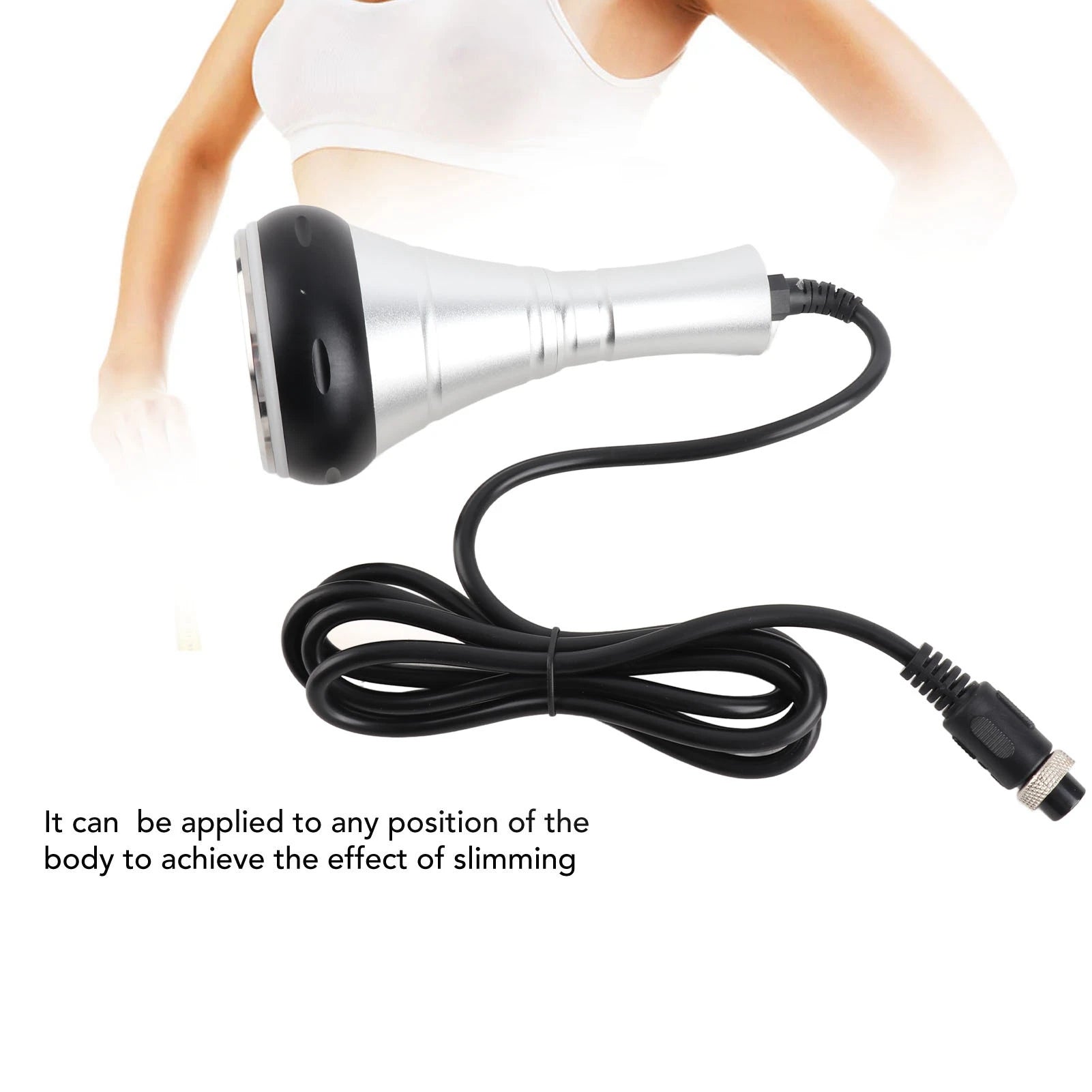 5-hole 40KHz RF ultrasonic cavitation wand replacement head, silver and black handle for body slimming beauty machine.