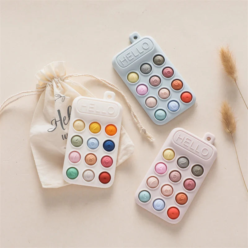 Baby Silicone Phone Teether Toy Pacifier Kids Cartoon Teething Silicone Newborn Early Dental Care Gums Molar Stick Baby Toy Gift