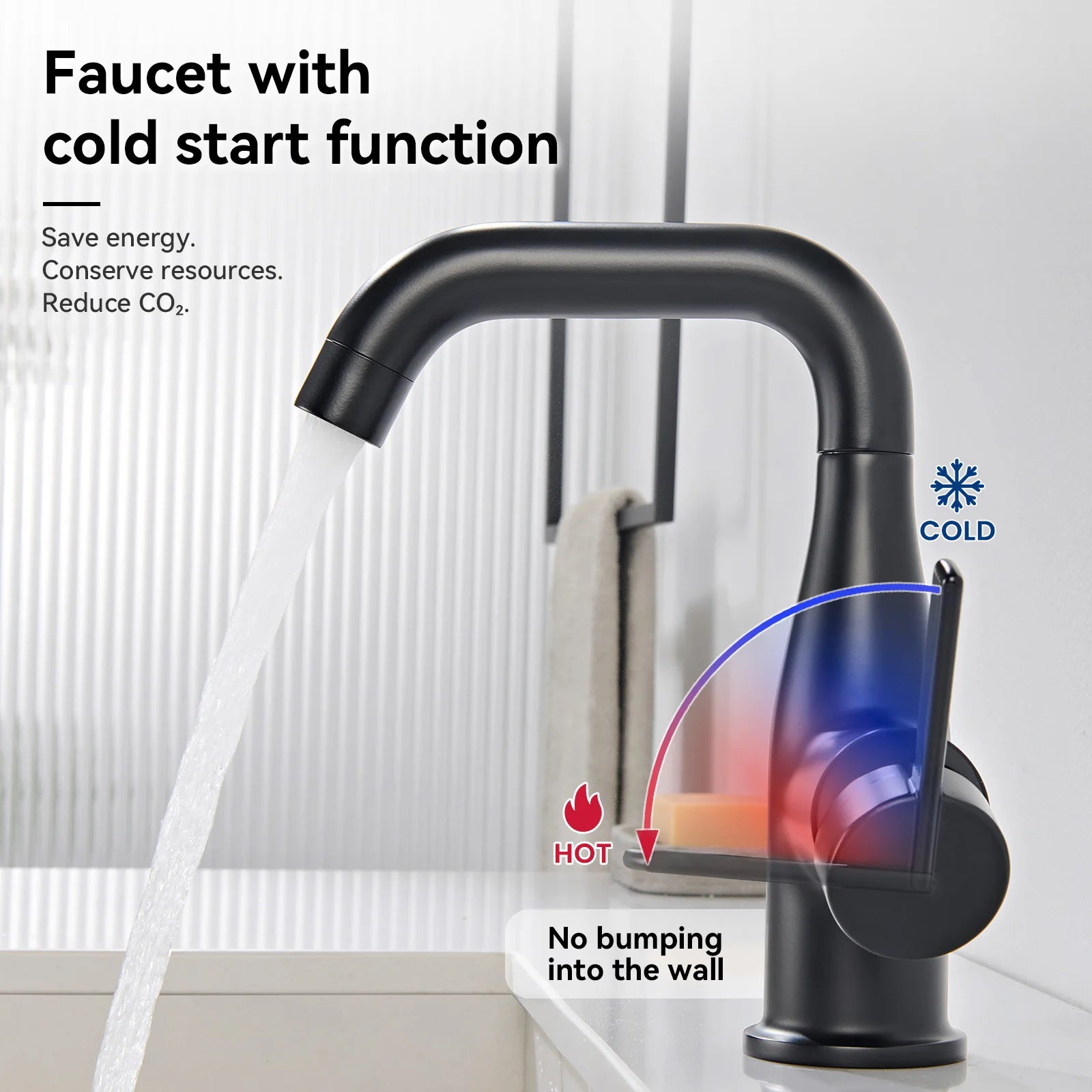 Bathroom Faucet – Basin Mixer – Hot and Cold Water Mixer – Single-Handle Mixer in Matte Black – Vase Shape