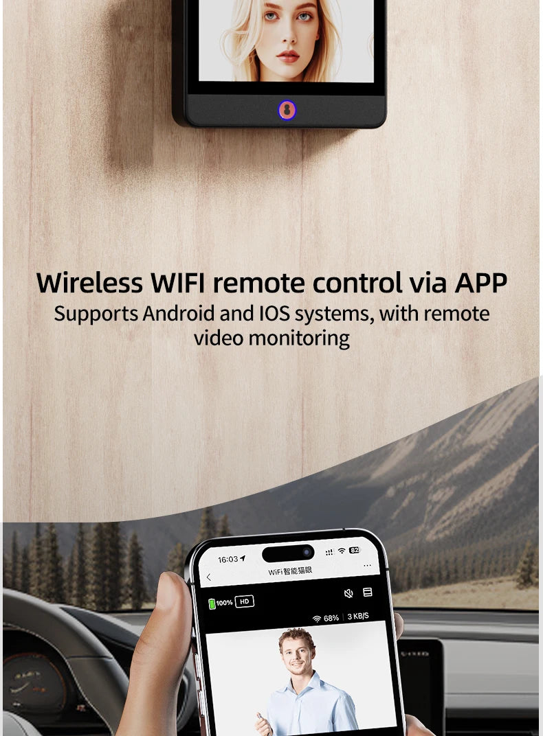 Danmini 4.3 Inch Doorbell Peephole Mobile Tuya App Remote Control Digital Door Viewer Night Vision 1080P 2MP Cat Eye Door Camera