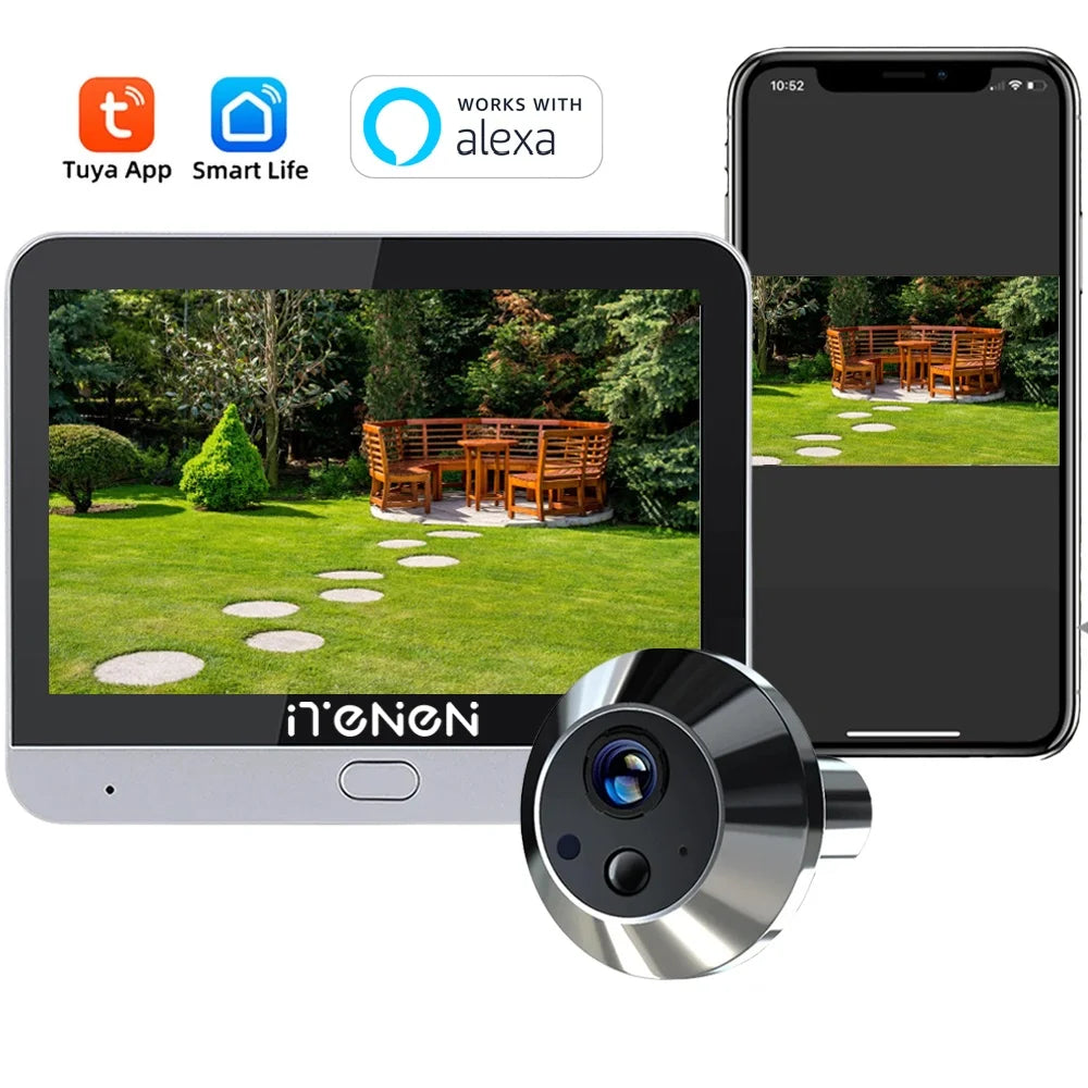 Smart Life Home Security Wireless 2.4G Wifi 3MP Peepholes Door Eye Tuya PIR Detection Video Door Camera With 4.3 inch Screen