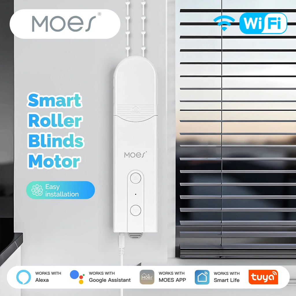 Tuya WiFi Smart Curtain Motor, MOES Electric Roller Blinds Driver, Alexa Google Home Voice Control, Automatic Pull Cord Chain