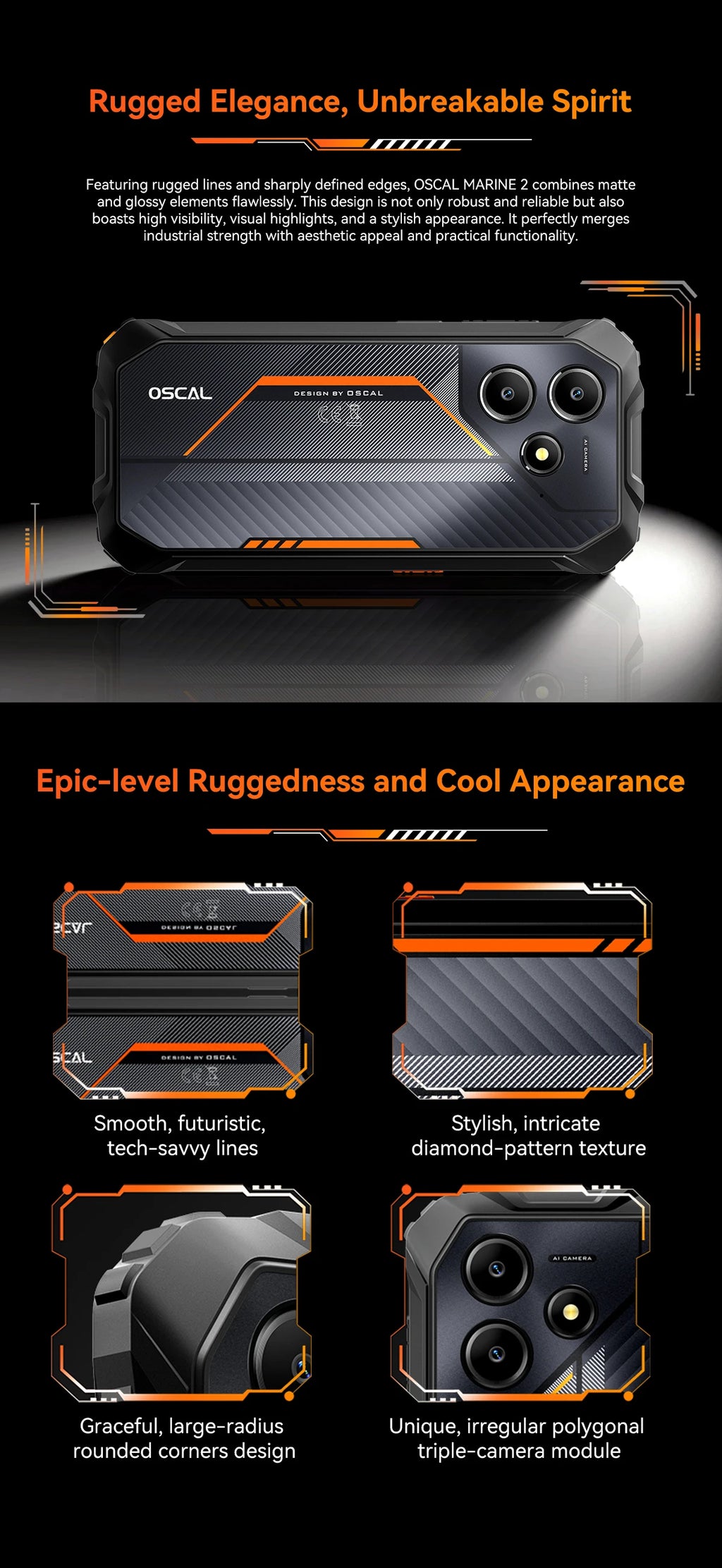 Blackview OSCAL Marine 2 Rugged Phone AI 11000mAh Battery 6.56 " HD+ Display Unisoc T6158GB RAM 128GB Smartphone Android 15 NFC