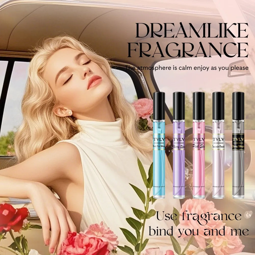 TVLV women’s luxury floral, fruity, vanilla perfume set. 5 slim glass spray bottles, long-lasting sweet scent gift set.