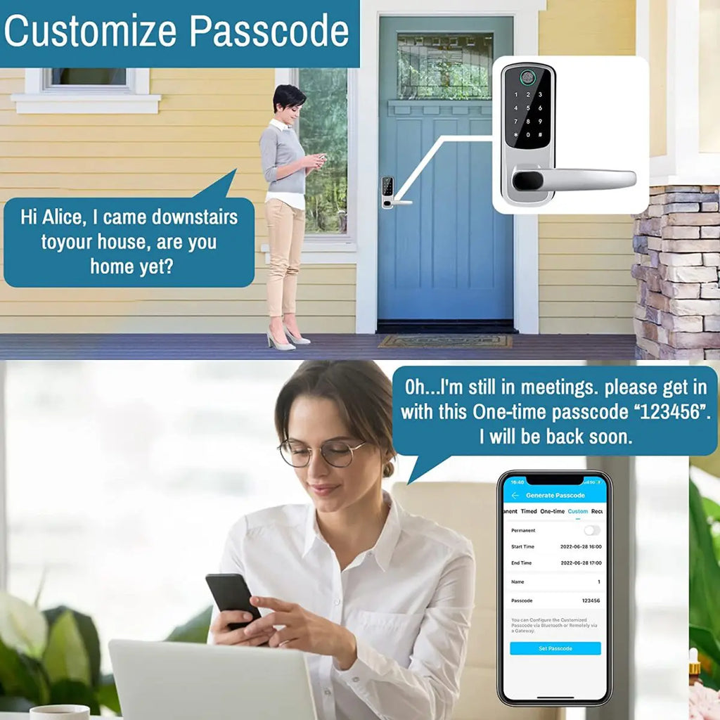Wifi Smart Door Lock With APP/ Biometric Fingerprint / Password /Smart Card /Key Unlock/ USB Emergency Charger Electronic Lock
