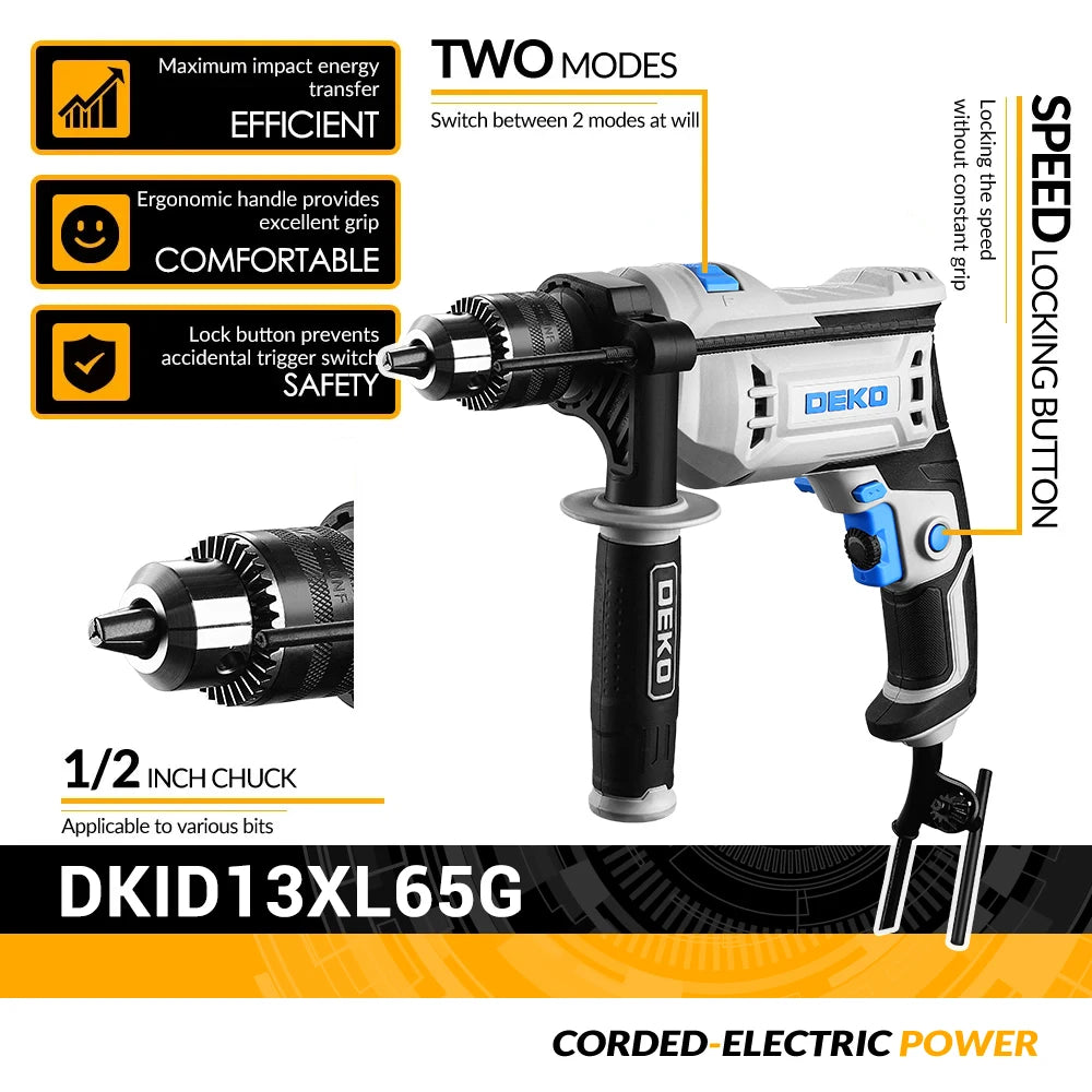 DEKO DKID13XL65G  professional grade impact drilll 220V, 2 Functions Drill Screwdriver Electric Tool Power Tool (DKID Series)