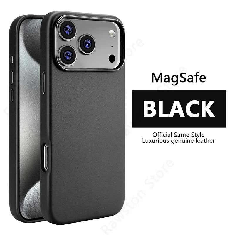 MagSafe Leather Phone Case for iPhone 17 Pro - Slim Shock-Absorbing Cover Black with Box Packing Tidesmit