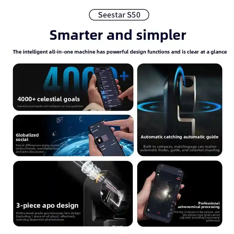 Seestar S50 Smart Telescope | All-In-One Digital Stargazing Kit Tidesmit