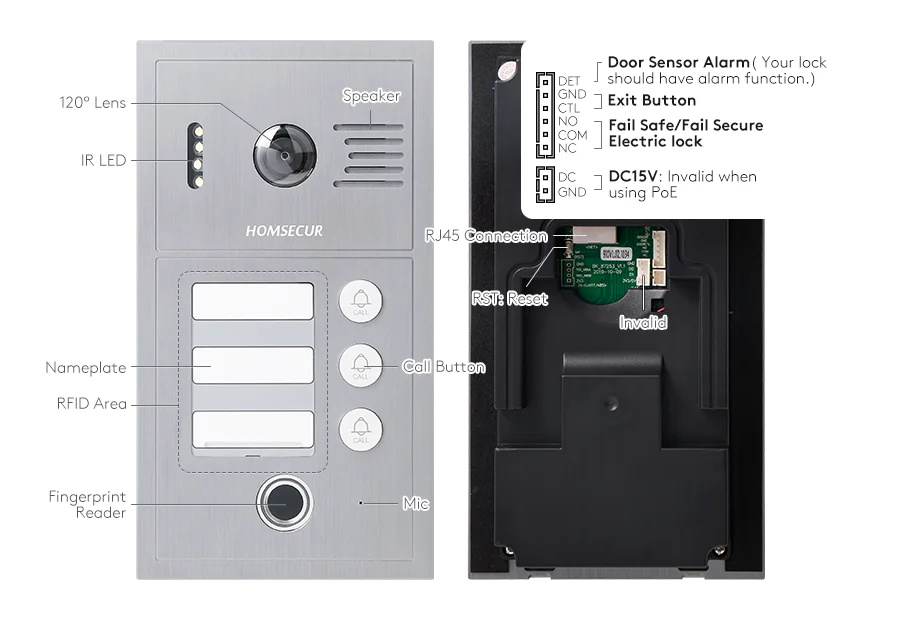 PoE Doorbell Camera B19CP-H With 13.56Mhz Keyfobs Fingerprint Access For HDK IP Series Video Door Intercom