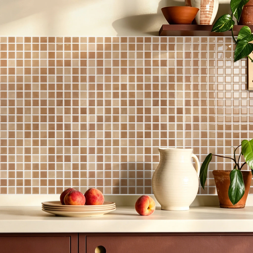 10pcs Peel & Stick 3D Wall Tile Sticker Kitchen Bathroom Square Wallpaper Mosaic Wall Panel Sticker for Quick Home Renovation