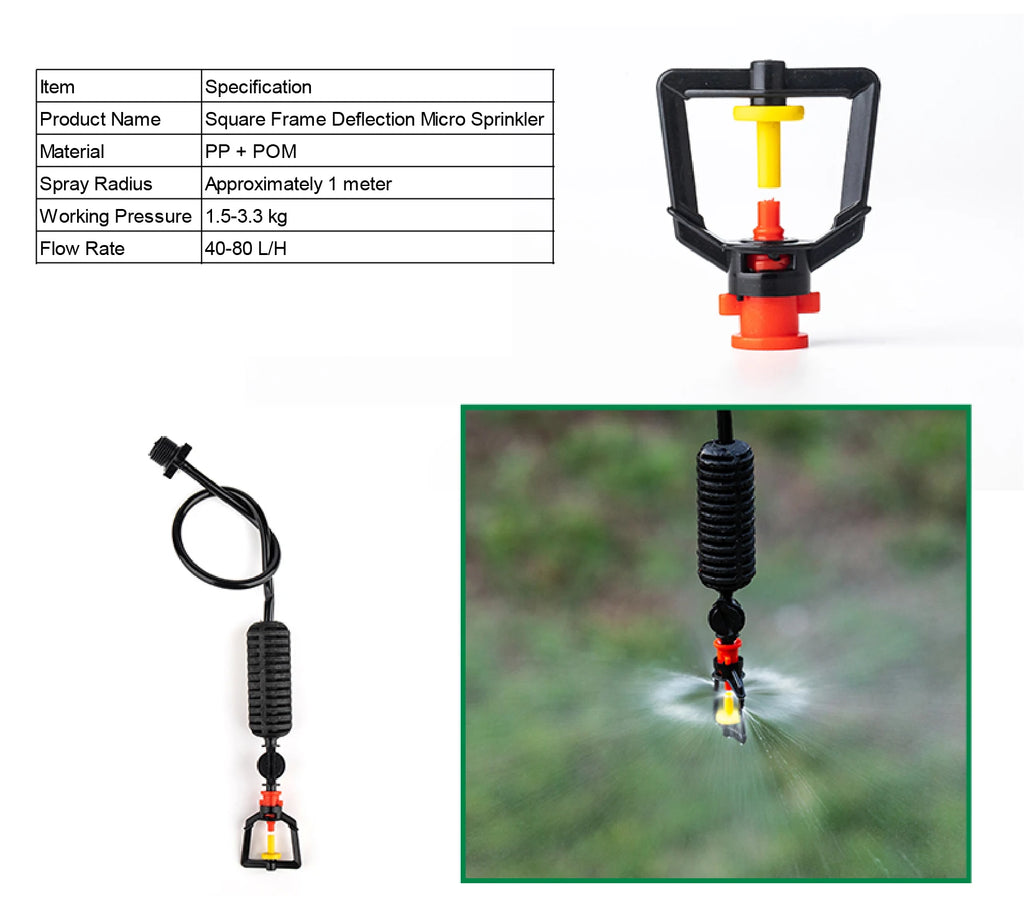 Square frame deflection micro sprinkler with yellow top and orange base